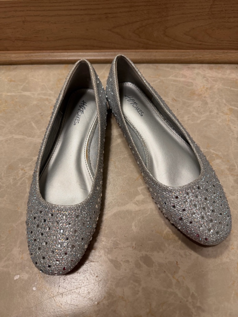 Hot Cakes Silver Glitter Rhinestone Ballet Flats